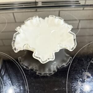 Fenton‎ Silver Crest Ruffled Milk Glass Small Candy Dish 6" W x 1-7/8" H EUC